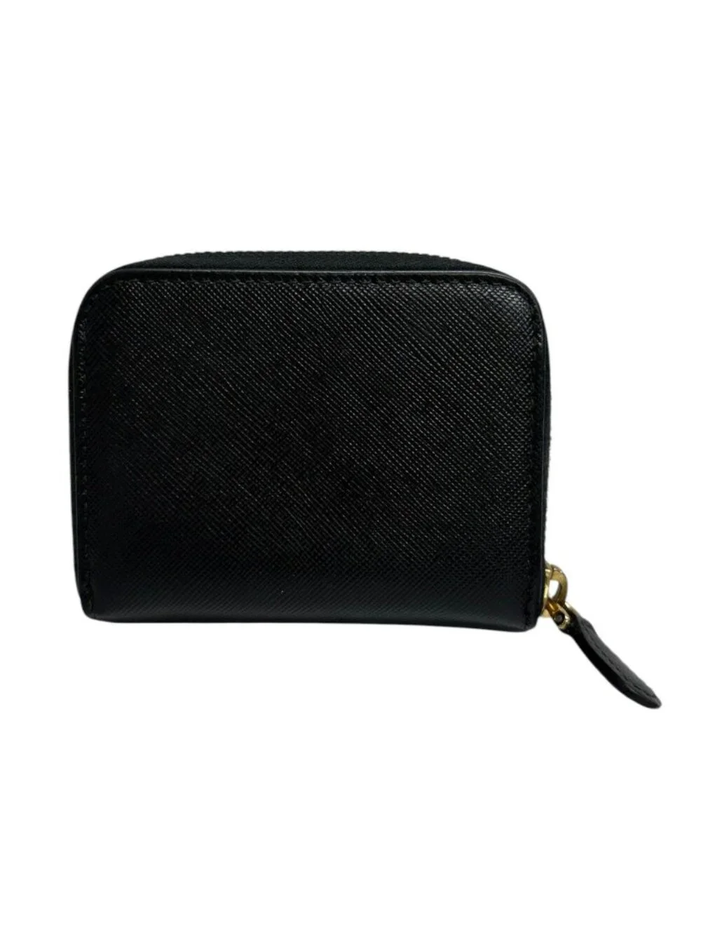 Prada Saffiano Black Gold Leather Coin Case